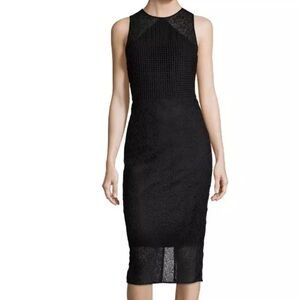 DIANE VON FURSTENBERG Black Lace and Basketweave Sheath Dress Size 10